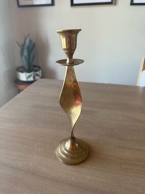 Vintage Brass Spiral Twist Candle Holder - Gold